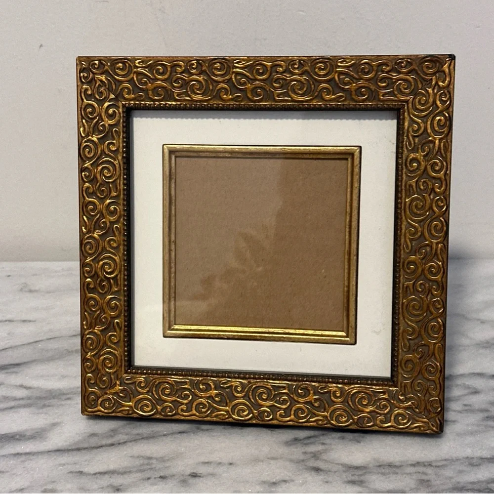 Ornate Gold Swirl Picture Frame box style fits 4x4” photo